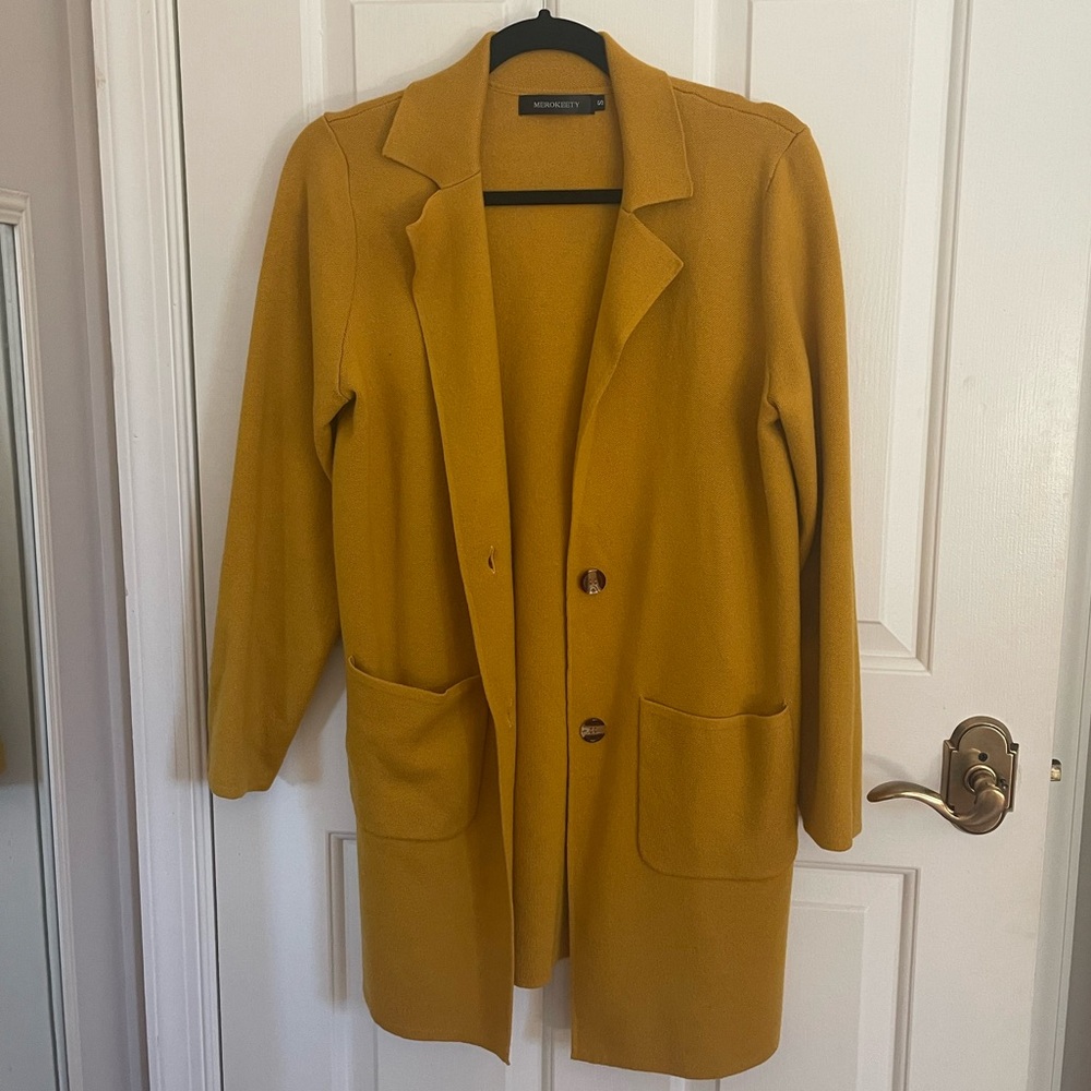 Mustard Yellow Longline Sweater Blazer